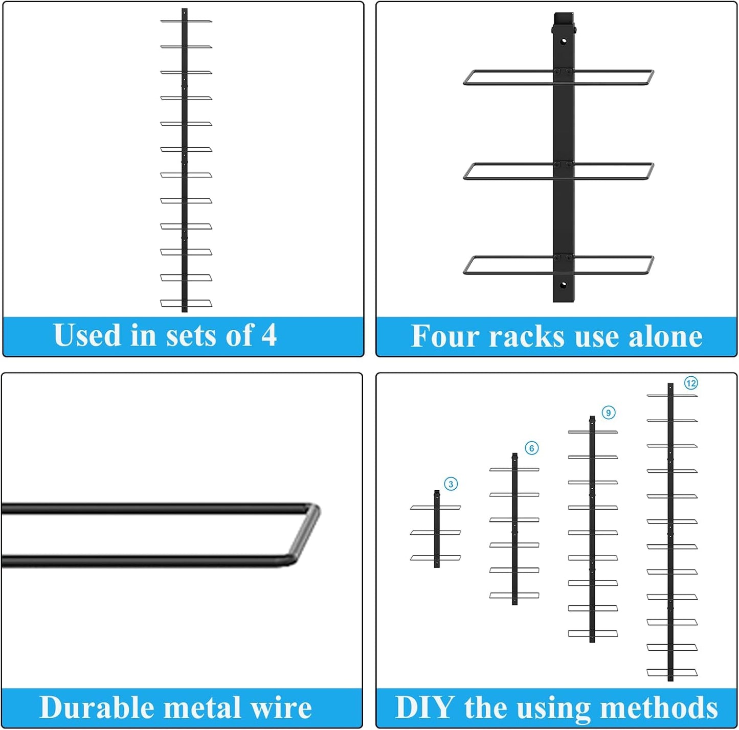 24 Bottles Wall Mounted Wine Rack, Detachable Wall Hanging Bottle Holder, Use as One or Four, DIY Display, Storage Racks for Wine, for Restaurant, Bar, Cellar