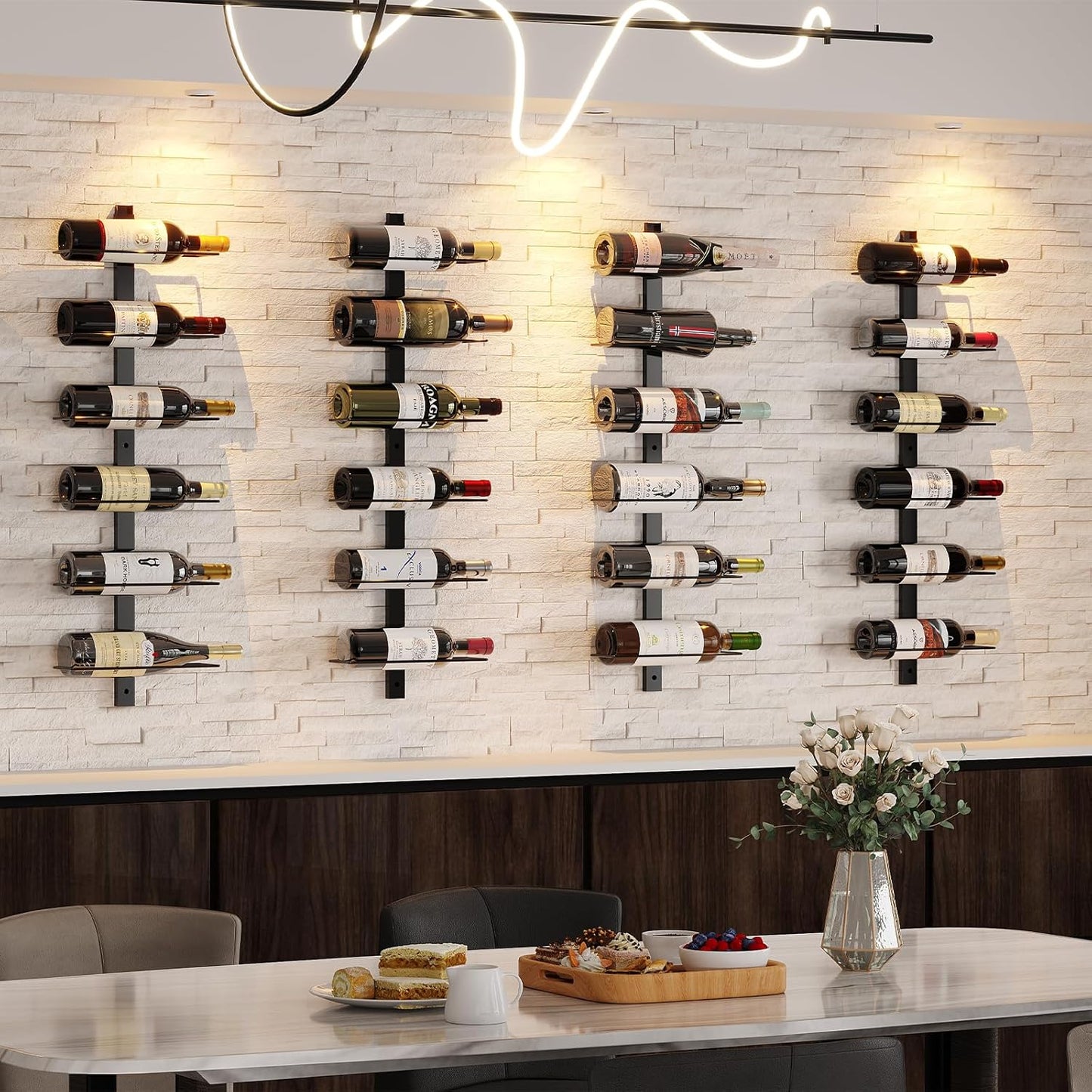 24 Bottles Wall Mounted Wine Rack, Detachable Wall Hanging Bottle Holder, Use as One or Four, DIY Display, Storage Racks for Wine, for Restaurant, Bar, Cellar