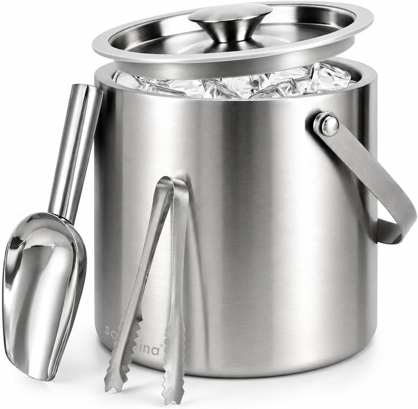 3L Double-Wall Stainless Steel Ice Bucket with Lid, Scoop, Tongs & Handle – Insulated Ice Container for Parties, Bar, and Camping – Keeps Ice Frozen Longer