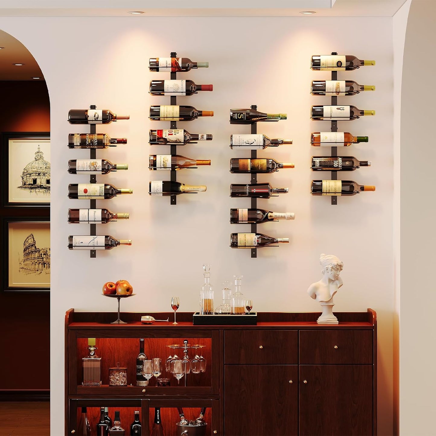 24 Bottles Wall Mounted Wine Rack, Detachable Wall Hanging Bottle Holder, Use as One or Four, DIY Display, Storage Racks for Wine, for Restaurant, Bar, Cellar