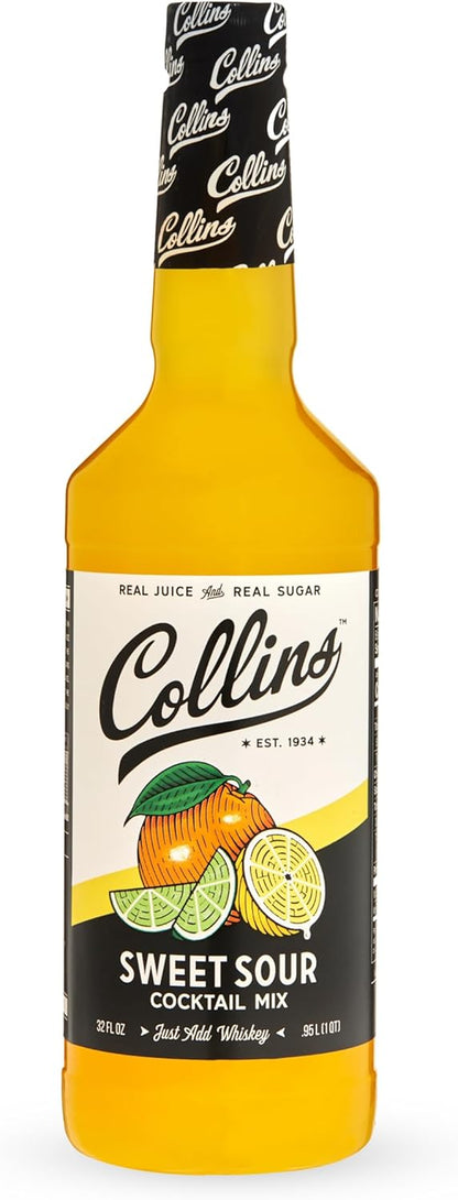Collins Sweet and Sour Mix | Made with Real Orange and Lemon Juice | Classic Cocktail Recipe Ingredient, Home Bar Accessories Cocktail Mixers 32 Fl Oz