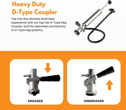 4-Inch Party Pump, Stainless Steel Probe, Heavy Duty 4" Beer Tap, Complete D-System Keg Coupler and Beer Line and Beer Faucet, Beer Keg Tap, Premium Quality Picnic Pump, Keg Pump, Beer Pump