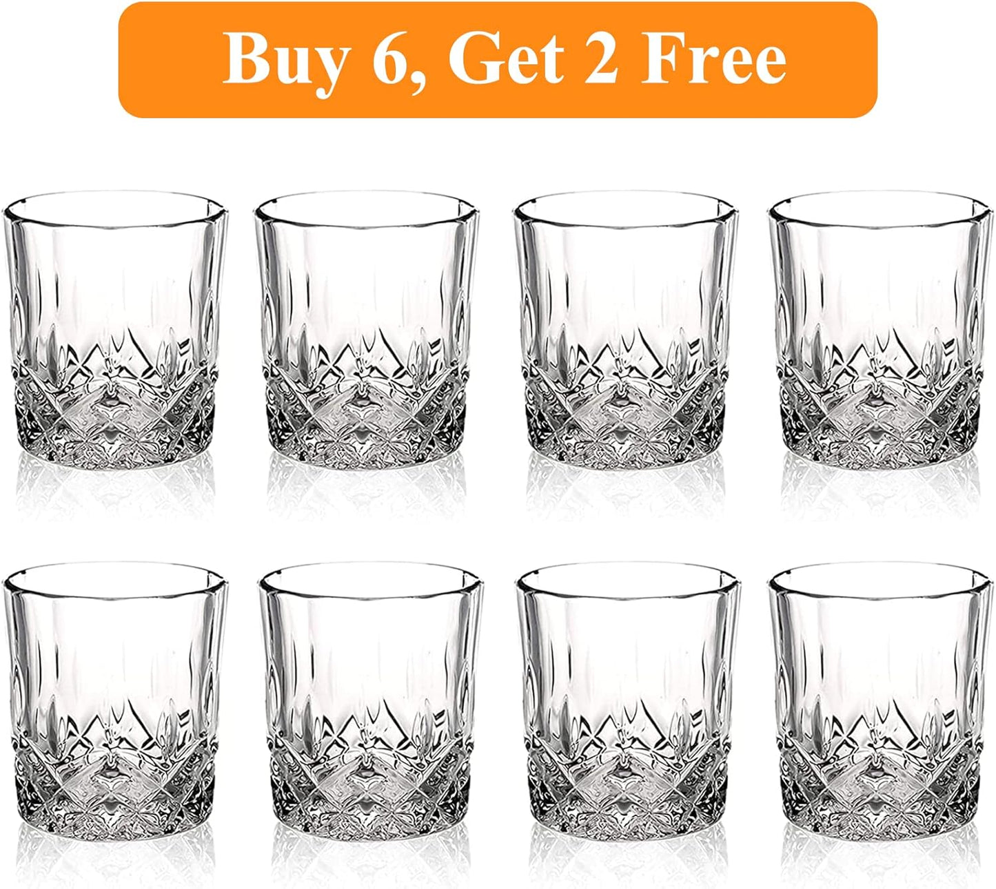 Crystal Whiskey Glasses Set of 8(Buy 6, Get 2 Free), 11 OZ Old Fashioned Whiskey Glasses, Bourbon Cocktail Rocks Glasses, Clear Bar Glasses for Drinking Scotch Vodka Tequila Rum Gift for Men
