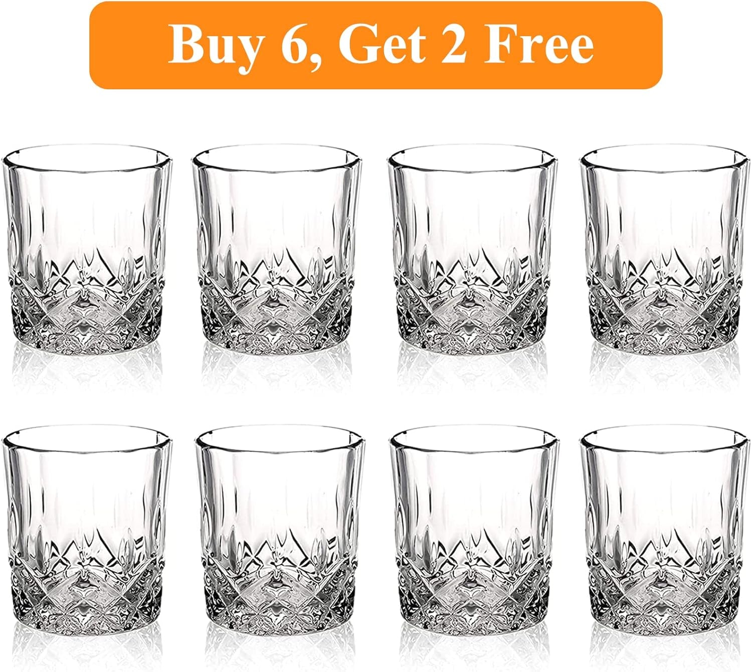 Crystal Whiskey Glasses Set of 8(Buy 6, Get 2 Free), 11 OZ Old Fashioned Whiskey Glasses, Bourbon Cocktail Rocks Glasses, Clear Bar Glasses for Drinking Scotch Vodka Tequila Rum Gift for Men