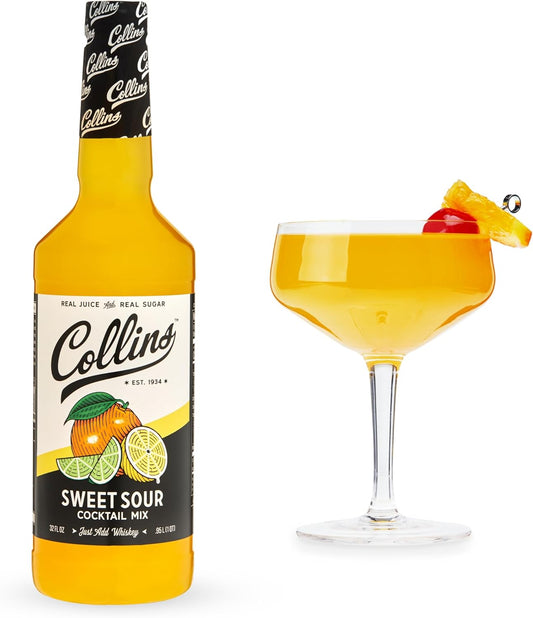 Collins Sweet and Sour Mix | Made with Real Orange and Lemon Juice | Classic Cocktail Recipe Ingredient, Home Bar Accessories Cocktail Mixers 32 Fl Oz