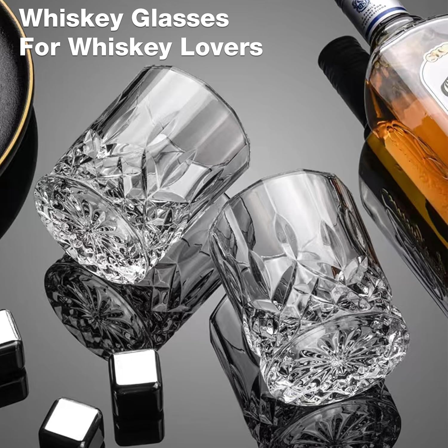 Crystal Whiskey Glasses Set of 8(Buy 6, Get 2 Free), 11 OZ Old Fashioned Whiskey Glasses, Bourbon Cocktail Rocks Glasses, Clear Bar Glasses for Drinking Scotch Vodka Tequila Rum Gift for Men