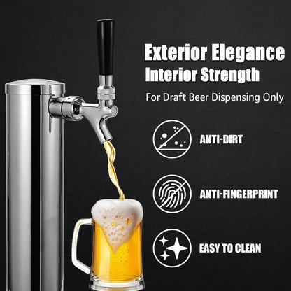 Beer Faucet, Stainless Steel Draft Beer Tap for Kegerator, Beer Tower, with Handle & Plug