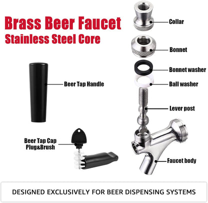 Beer Faucet, Stainless Steel Draft Beer Tap for Kegerator, Beer Tower, with Handle & Plug
