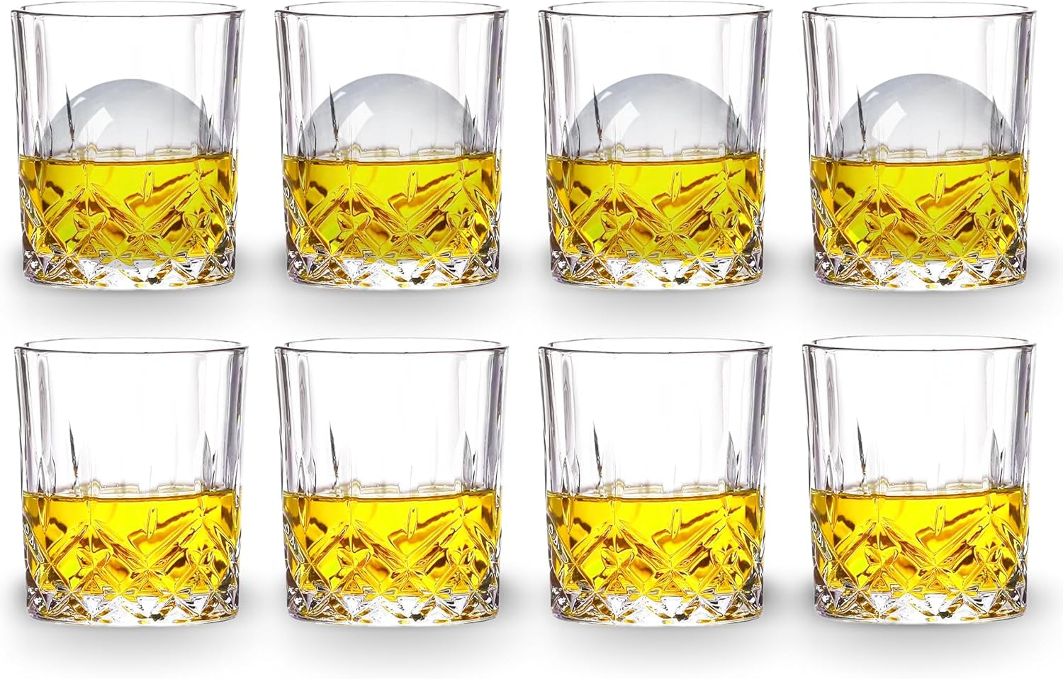 Crystal Whiskey Glasses Set of 8(Buy 6, Get 2 Free), 11 OZ Old Fashioned Whiskey Glasses, Bourbon Cocktail Rocks Glasses, Clear Bar Glasses for Drinking Scotch Vodka Tequila Rum Gift for Men