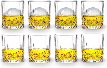Crystal Whiskey Glasses Set of 8(Buy 6, Get 2 Free), 11 OZ Old Fashioned Whiskey Glasses, Bourbon Cocktail Rocks Glasses, Clear Bar Glasses for Drinking Scotch Vodka Tequila Rum Gift for Men
