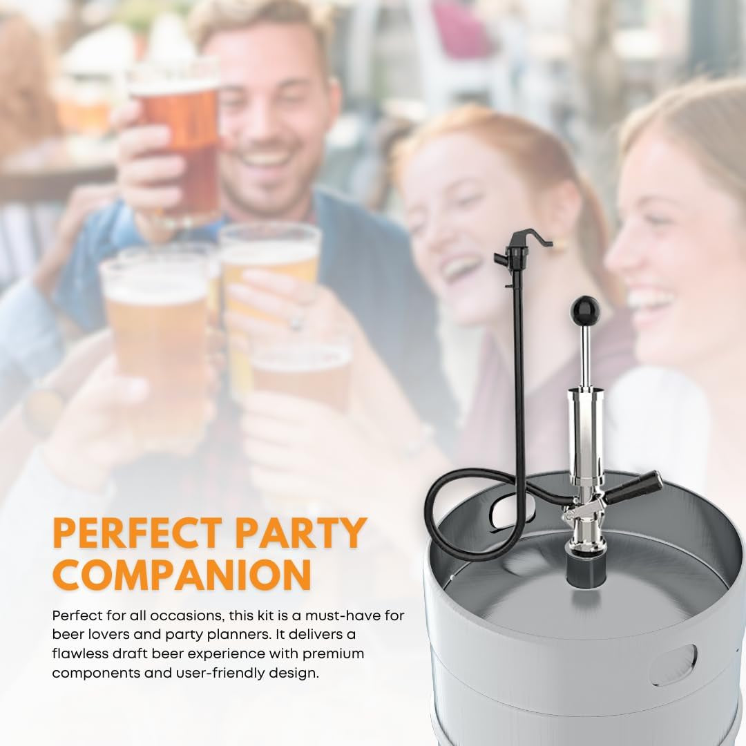 4-Inch Party Pump, Stainless Steel Probe, Heavy Duty 4" Beer Tap, Complete D-System Keg Coupler and Beer Line and Beer Faucet, Beer Keg Tap, Premium Quality Picnic Pump, Keg Pump, Beer Pump