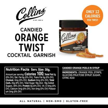 Candied Fruit Orange Peel Twist in Syrup, Popular Cocktail Garnish for Skinny Margarita, Martini, Mojito, Orange Peel for Old Fashioned Drinks, Baking, Desserts, Salad, 10.9 Oz