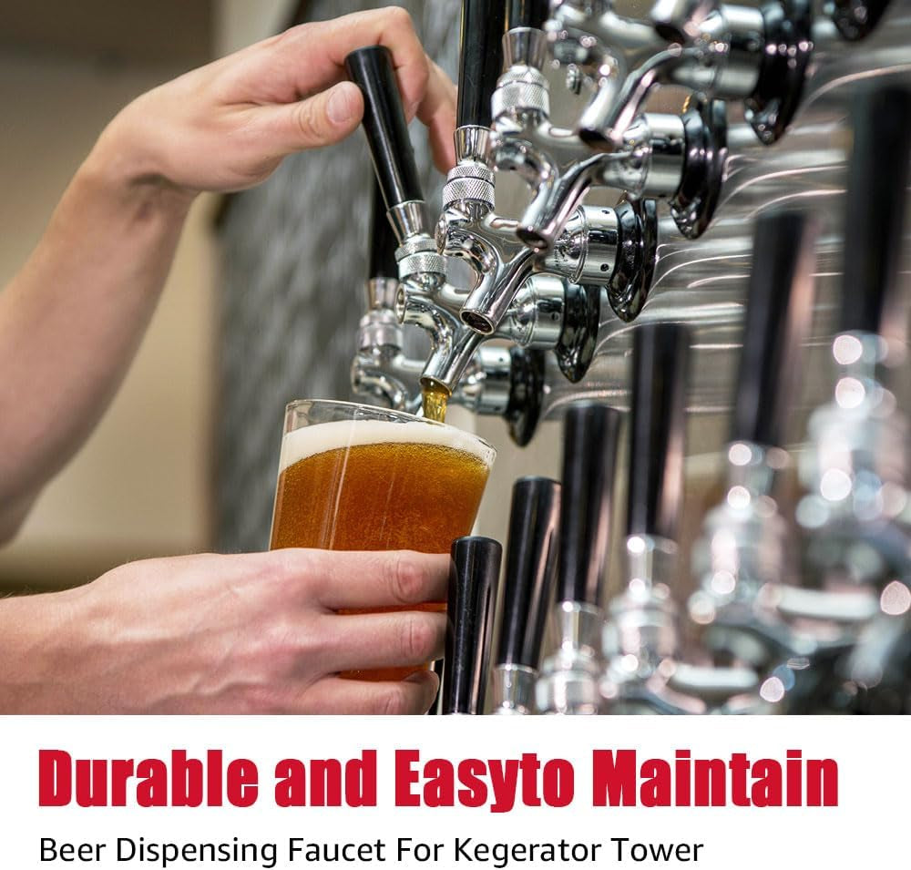 Beer Faucet, Stainless Steel Draft Beer Tap for Kegerator, Beer Tower, with Handle & Plug
