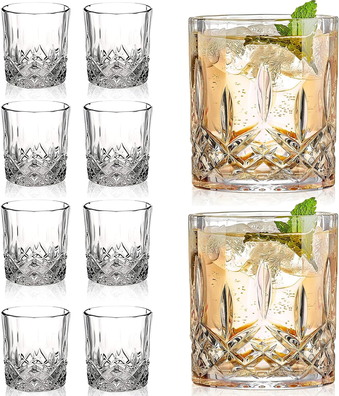 Crystal Whiskey Glasses Set of 8(Buy 6, Get 2 Free), 11 OZ Old Fashioned Whiskey Glasses, Bourbon Cocktail Rocks Glasses, Clear Bar Glasses for Drinking Scotch Vodka Tequila Rum Gift for Men