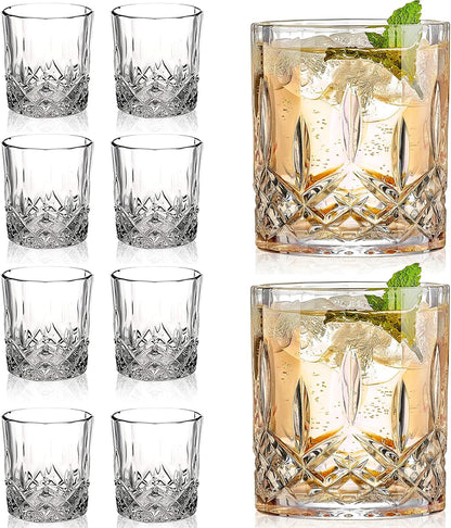 Crystal Whiskey Glasses Set of 8(Buy 6, Get 2 Free), 11 OZ Old Fashioned Whiskey Glasses, Bourbon Cocktail Rocks Glasses, Clear Bar Glasses for Drinking Scotch Vodka Tequila Rum Gift for Men