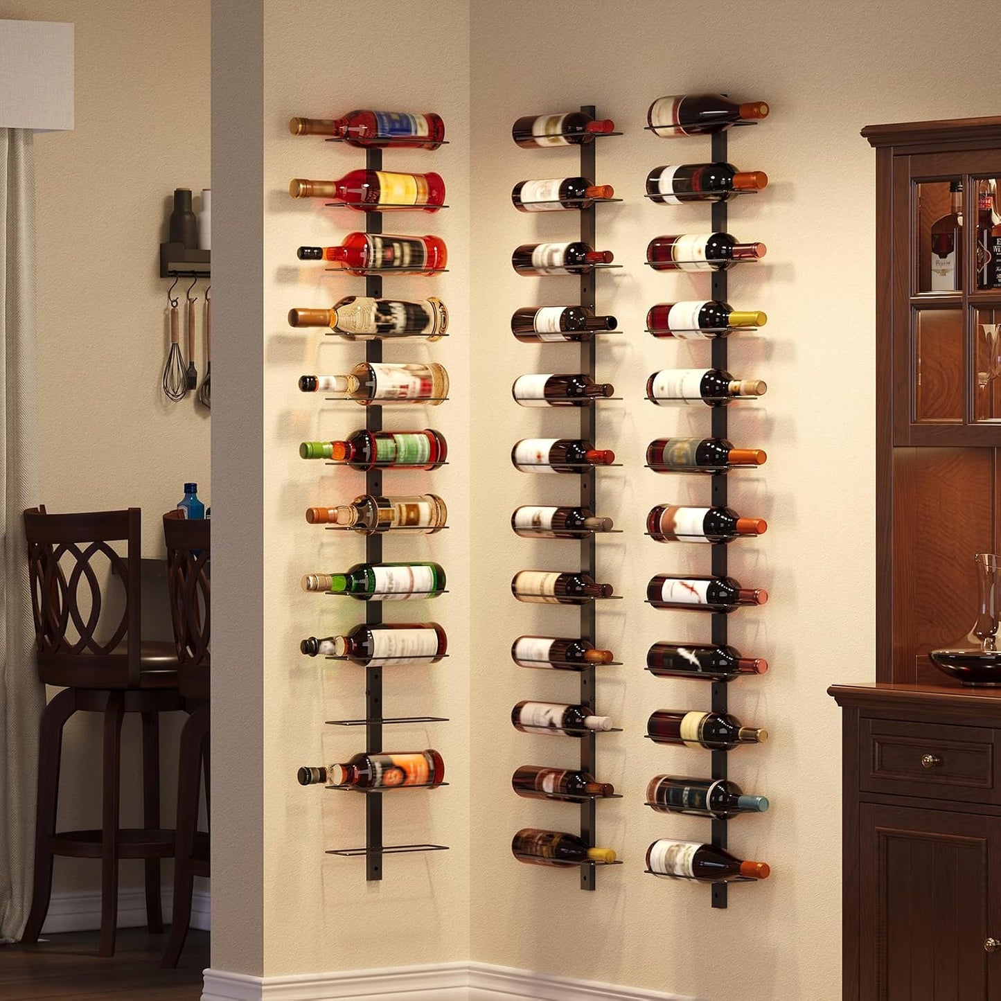 24 Bottles Wall Mounted Wine Rack, Detachable Wall Hanging Bottle Holder, Use as One or Four, DIY Display, Storage Racks for Wine, for Restaurant, Bar, Cellar