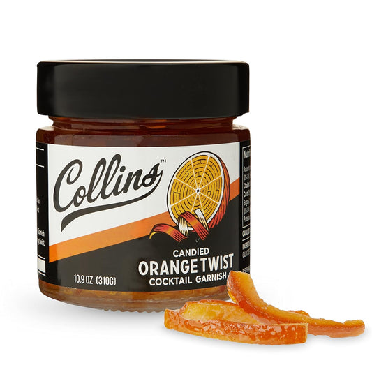 Candied Fruit Orange Peel Twist in Syrup, Popular Cocktail Garnish for Skinny Margarita, Martini, Mojito, Orange Peel for Old Fashioned Drinks, Baking, Desserts, Salad, 10.9 Oz