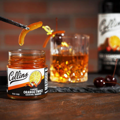 Candied Fruit Orange Peel Twist in Syrup, Popular Cocktail Garnish for Skinny Margarita, Martini, Mojito, Orange Peel for Old Fashioned Drinks, Baking, Desserts, Salad, 10.9 Oz