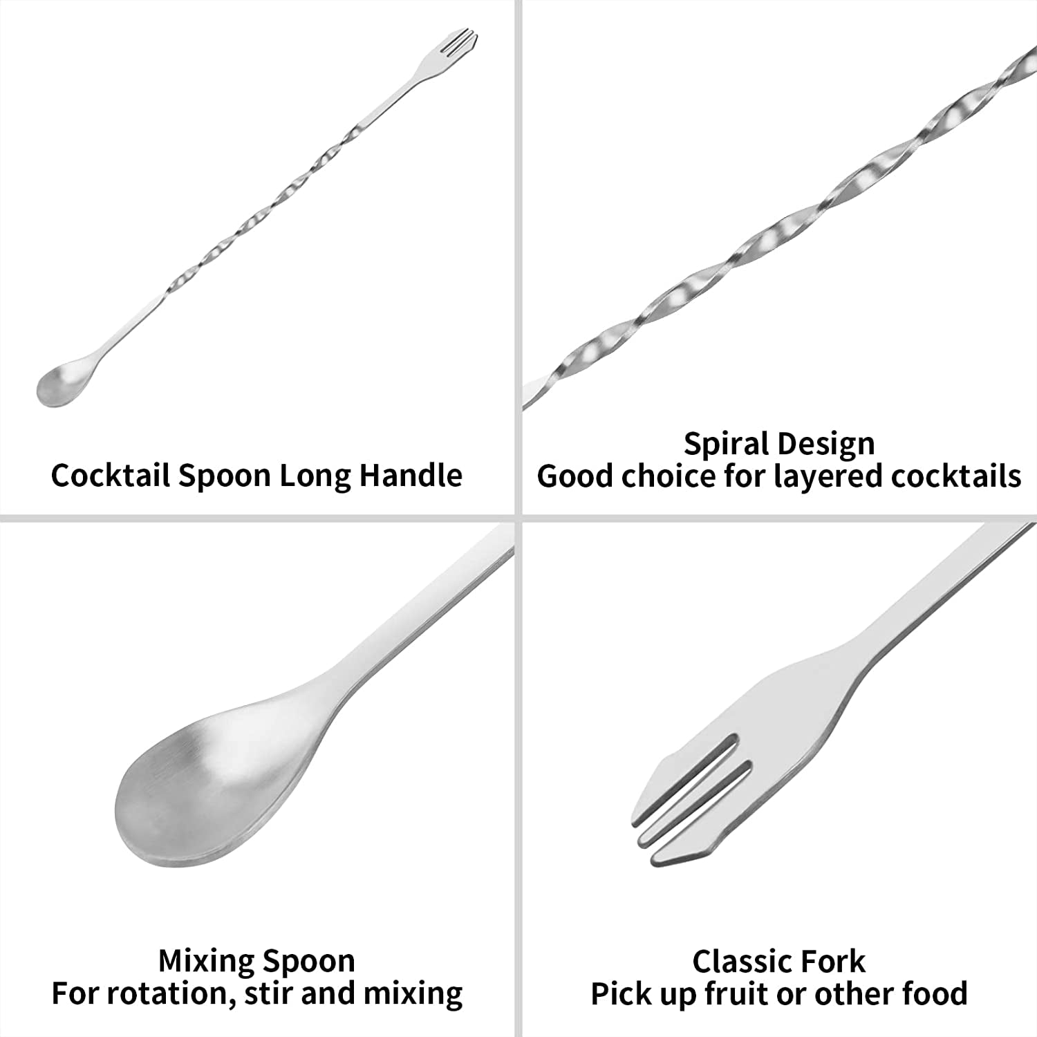 Muddler for Cocktails, 10" Muddler and Long Handle Bar Cocktail Mixing Spoon, Stainless Steel Stirrer, Bar Accessories Tools for Mojitos Fruit Drinks