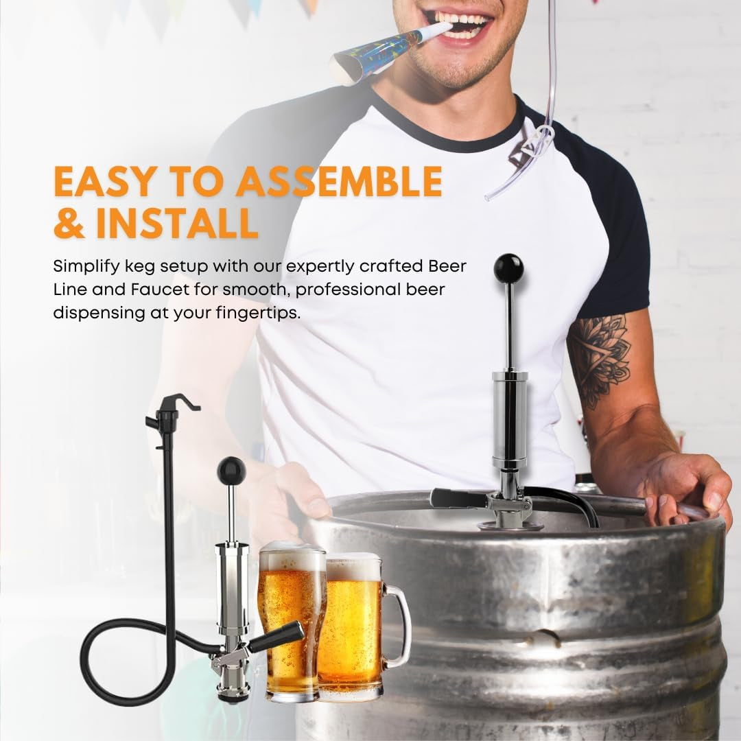 4-Inch Party Pump, Stainless Steel Probe, Heavy Duty 4" Beer Tap, Complete D-System Keg Coupler and Beer Line and Beer Faucet, Beer Keg Tap, Premium Quality Picnic Pump, Keg Pump, Beer Pump
