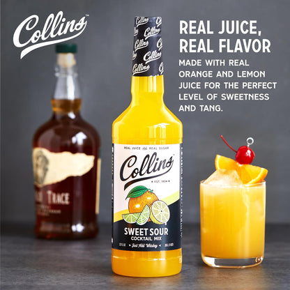 Collins Sweet and Sour Mix | Made with Real Orange and Lemon Juice | Classic Cocktail Recipe Ingredient, Home Bar Accessories Cocktail Mixers 32 Fl Oz